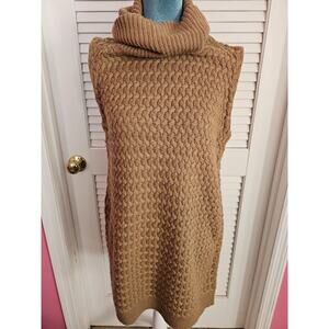 Bailey 44 Sweater Sleeveless Turtleneck Shift Tunic Gold Brown Chunky Knit MED M